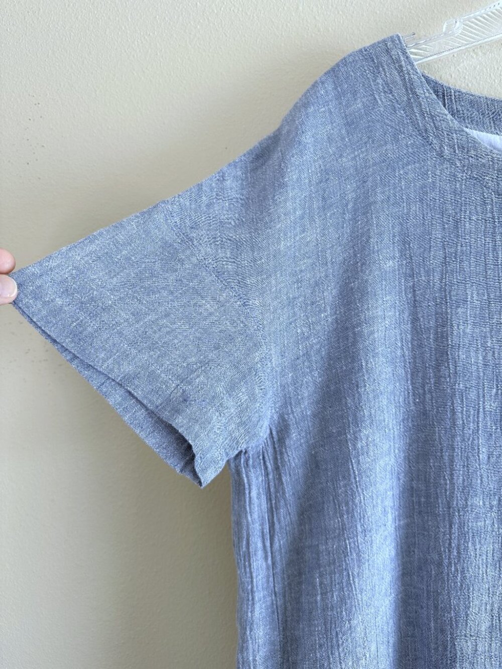 Poetry Linen Blend Crinkle Shift Dress, 10, Blue Minimalist Coastal - Picture 9 of 10